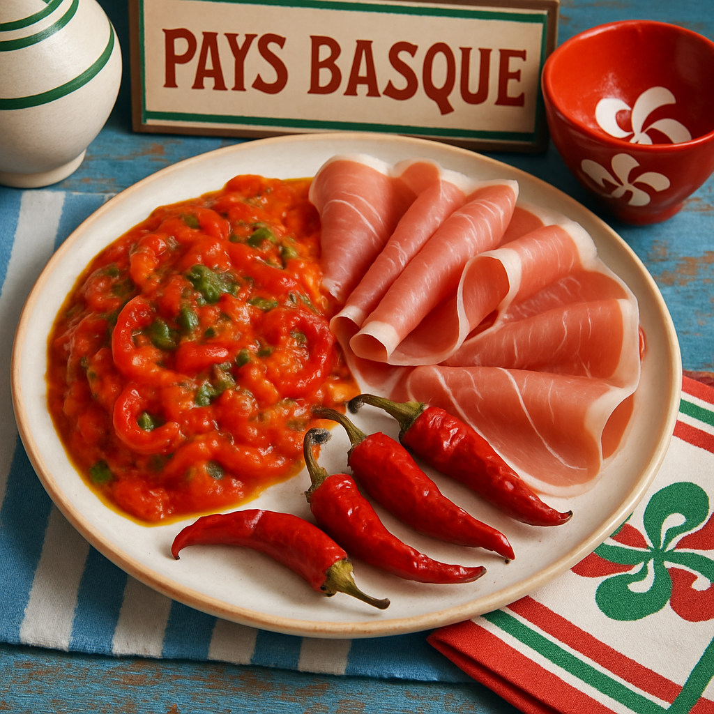 Basque region piperade and Bayonne ham