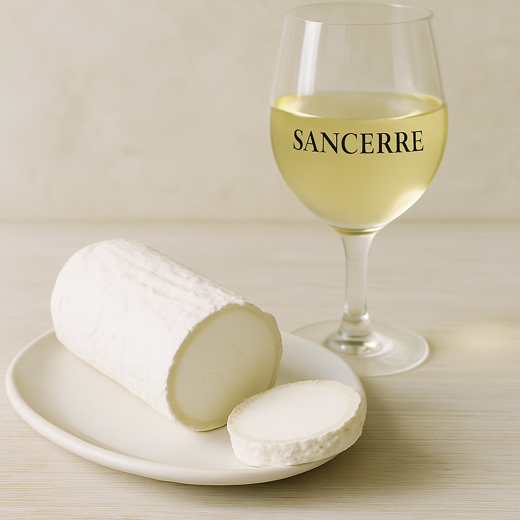 Chèvre goat cheese log and a glass of Sancerre