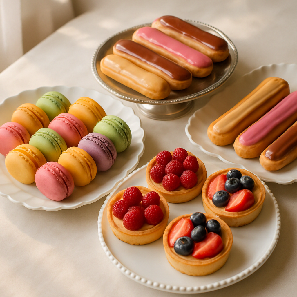 Colorful French pastries and desserts