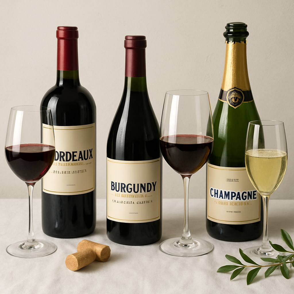 Elegant French wine bottles and glasses