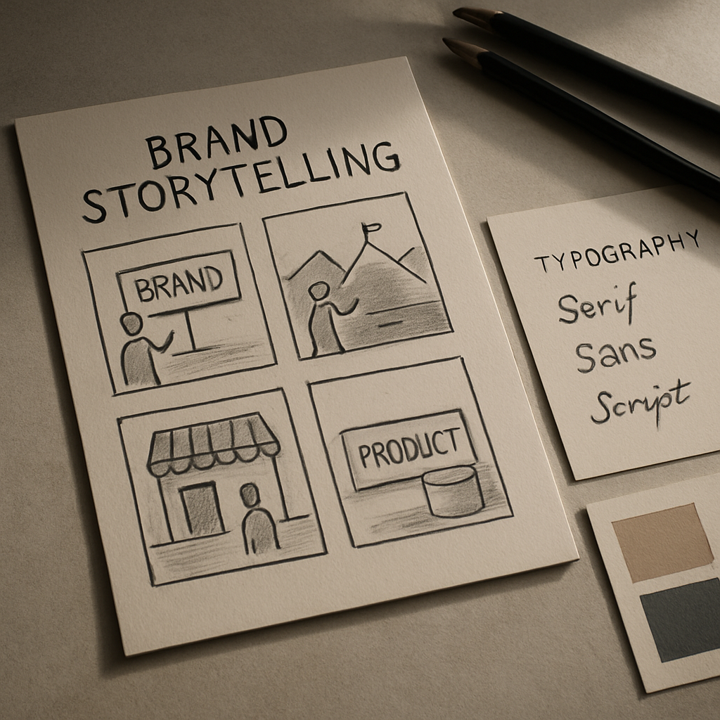 Brand storytelling storyboard on a table