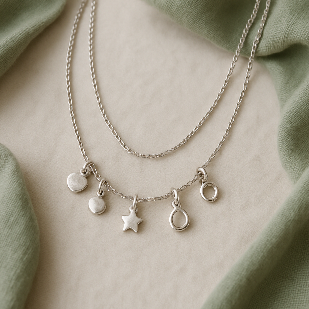 Layered charm necklace with tiny silver pendants