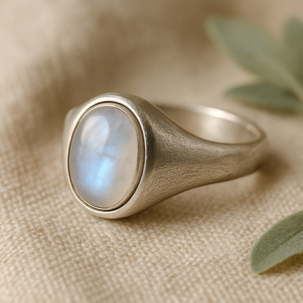 Moonstone signet ring in sterling silver
