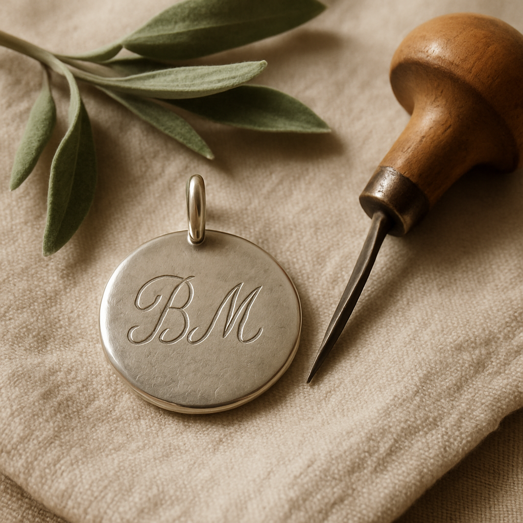 Hand-engraved silver pendant with delicate initials