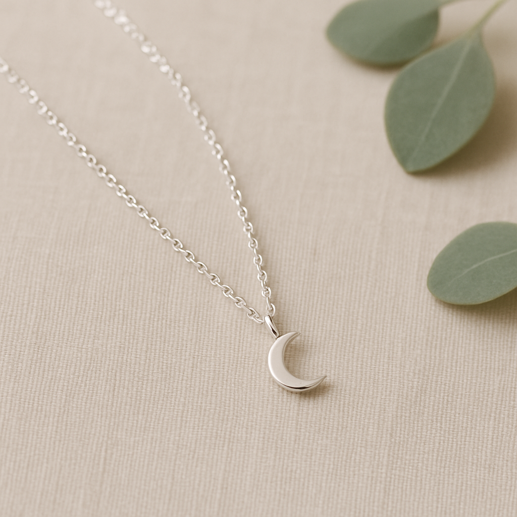 Luna Thread Necklace with silver crescent