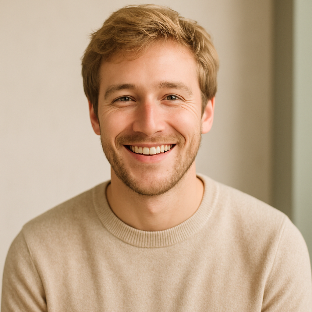 Portrait of Noah with sandy hair and a warm smile