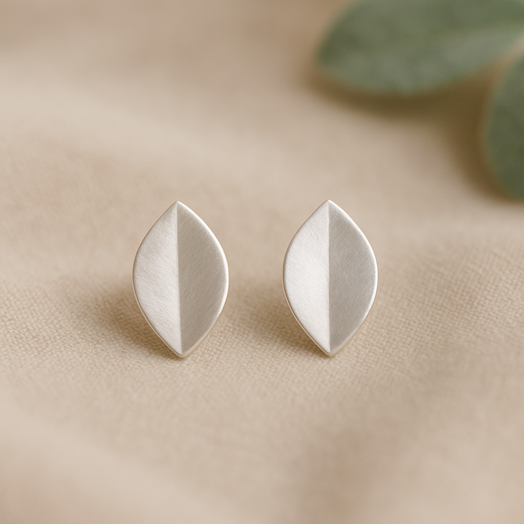 Sageleaf Studs in brushed silver
