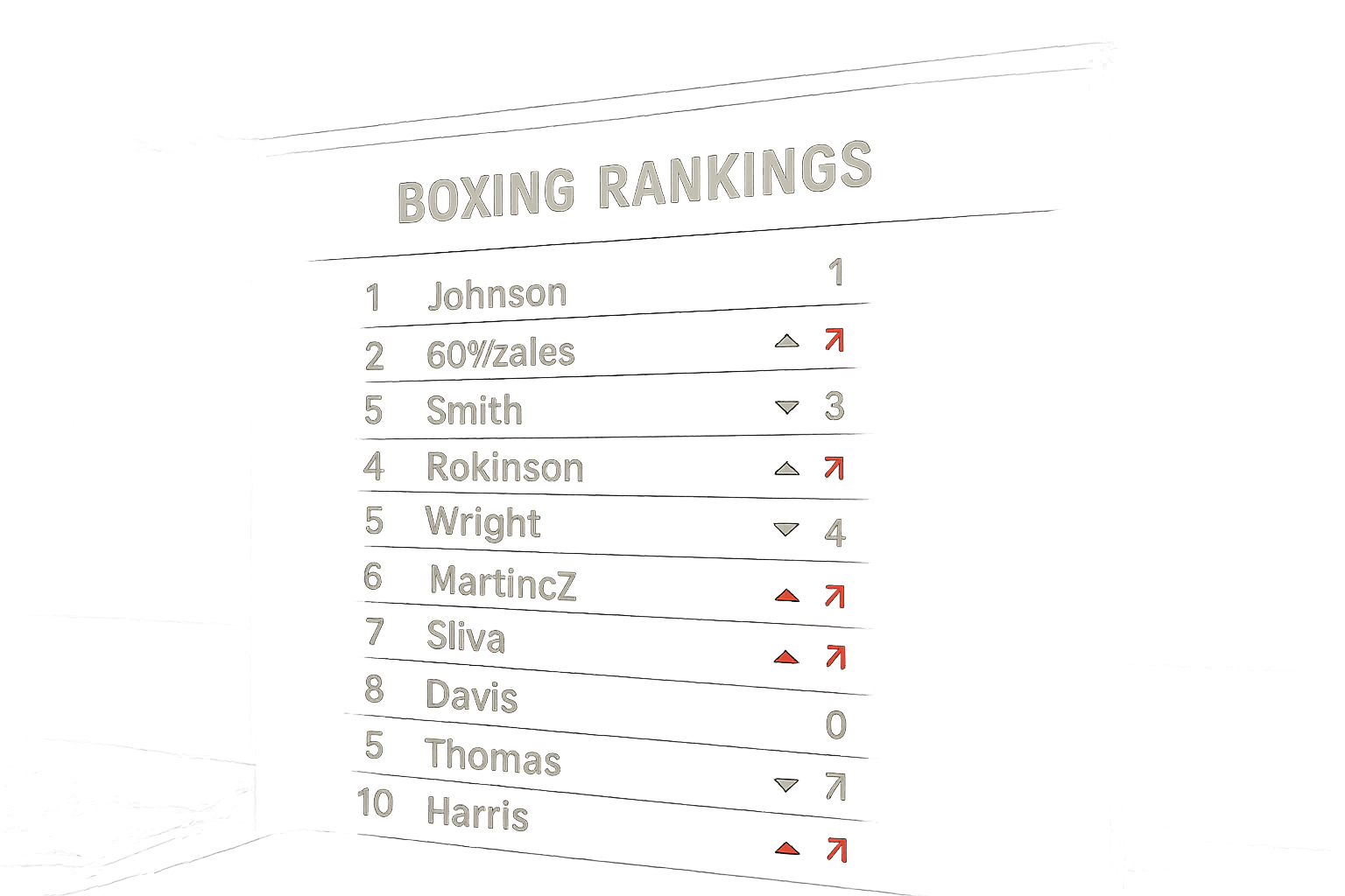 Boxing rankings chart on a digital screen with highlighted movement arrows
