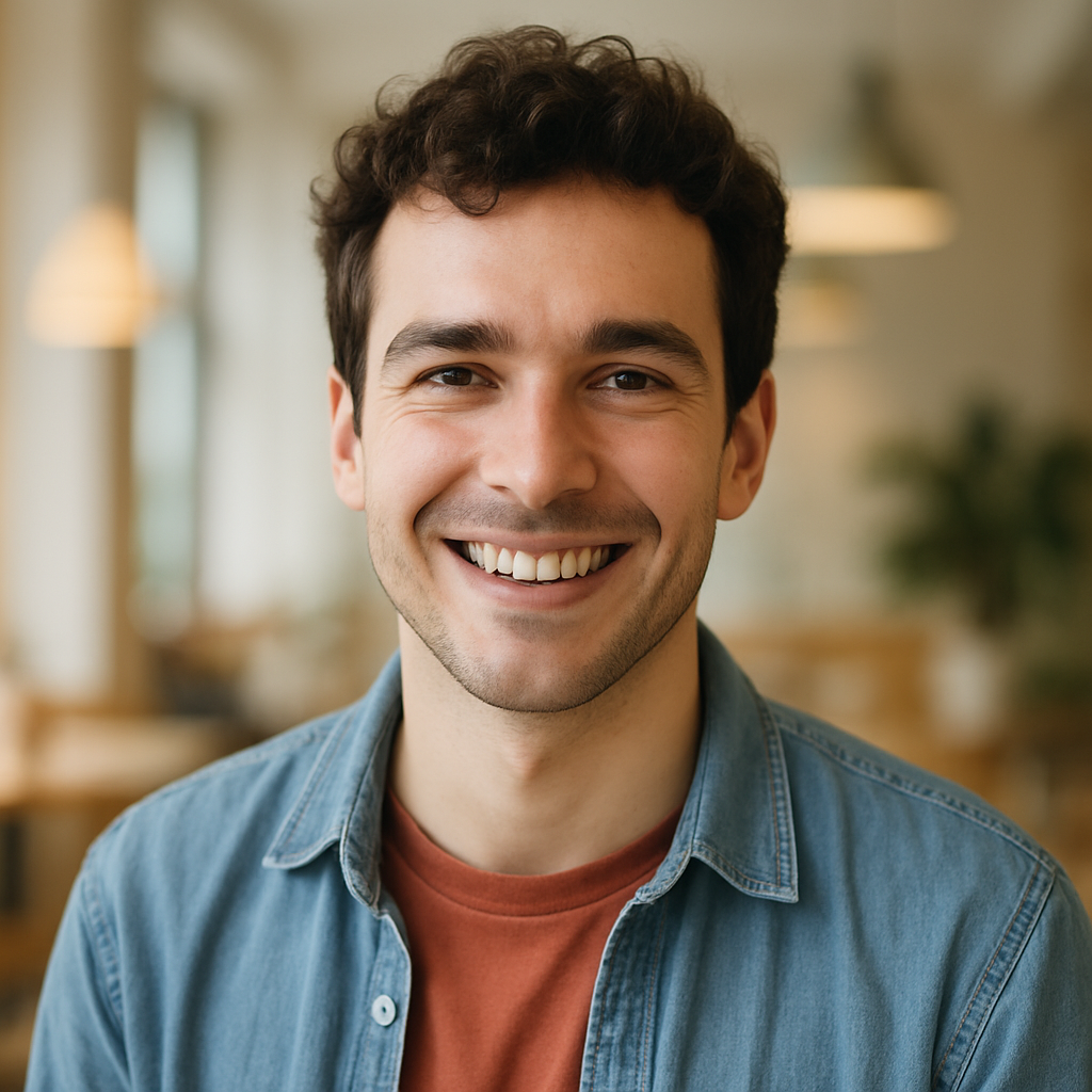 Smiling young adult customer testimonial portrait