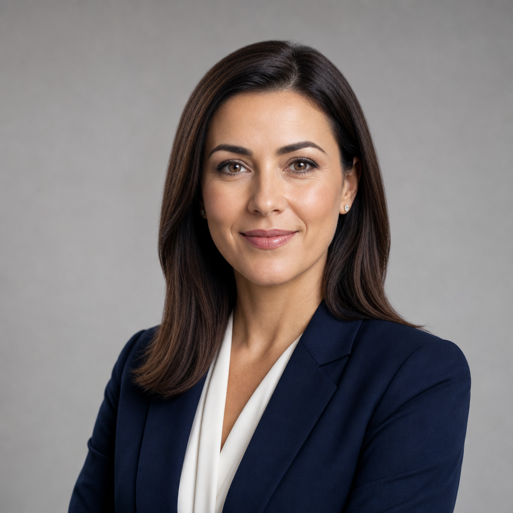 HR director in a navy blazer