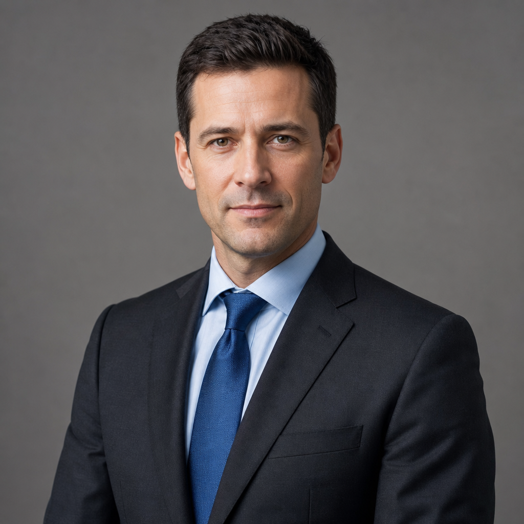 Sales director in a charcoal suit