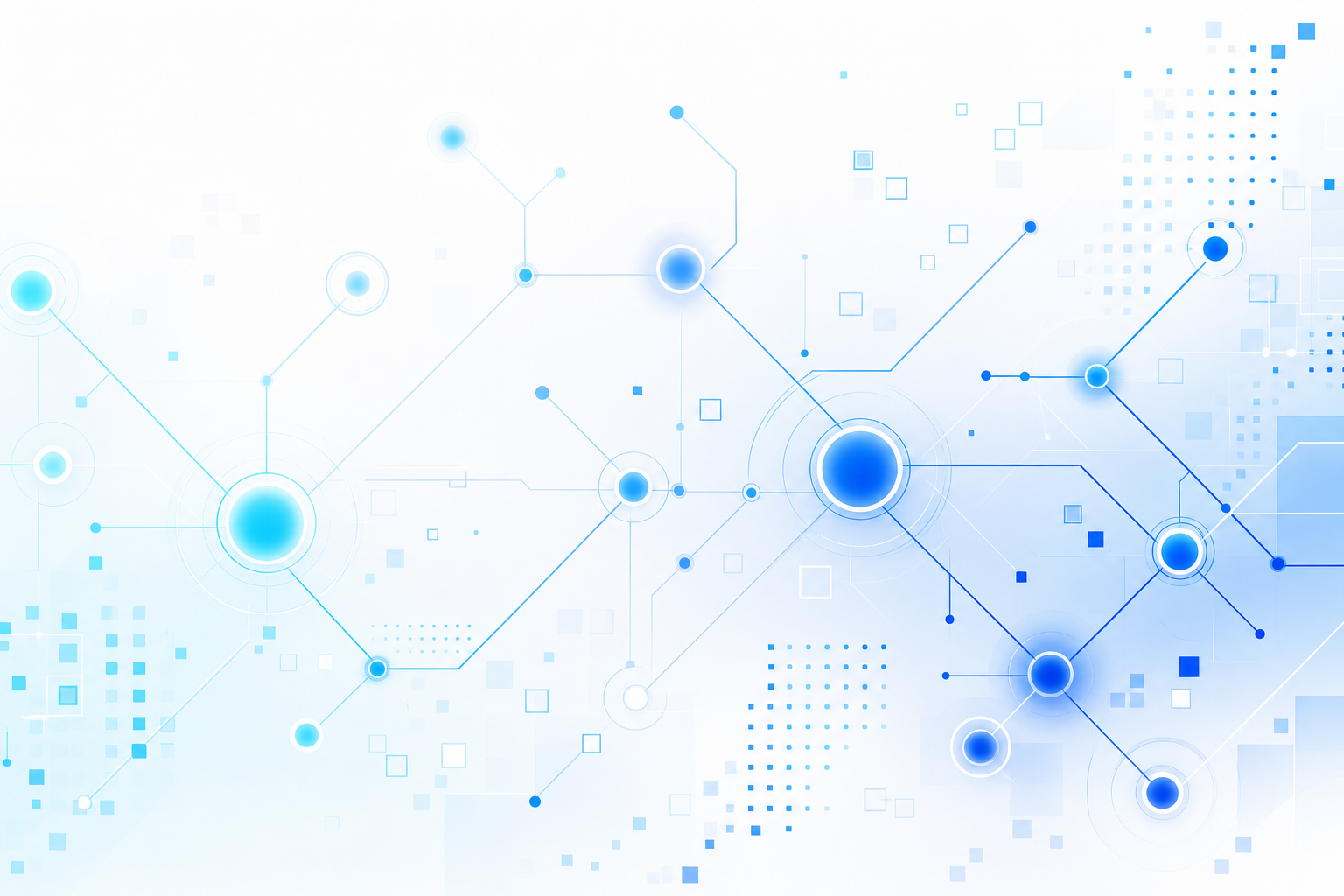 Abstract tech network graphic with glowing nodes, circuit lines, and soft blue gradient accents