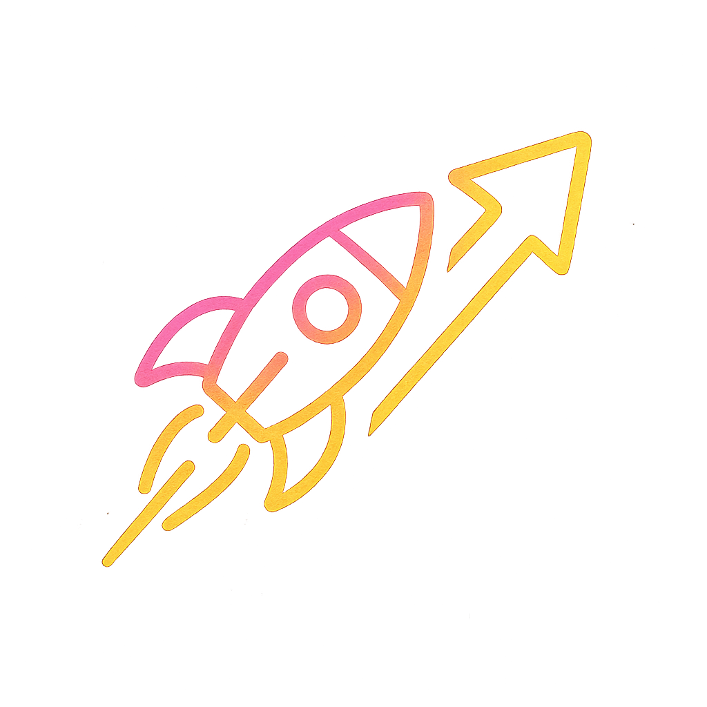 Tiny neon rocket icon for pump.fun action