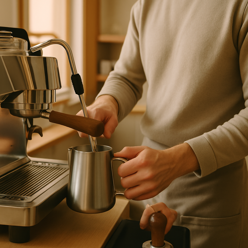 Barista hands crafting coffee at espresso machine