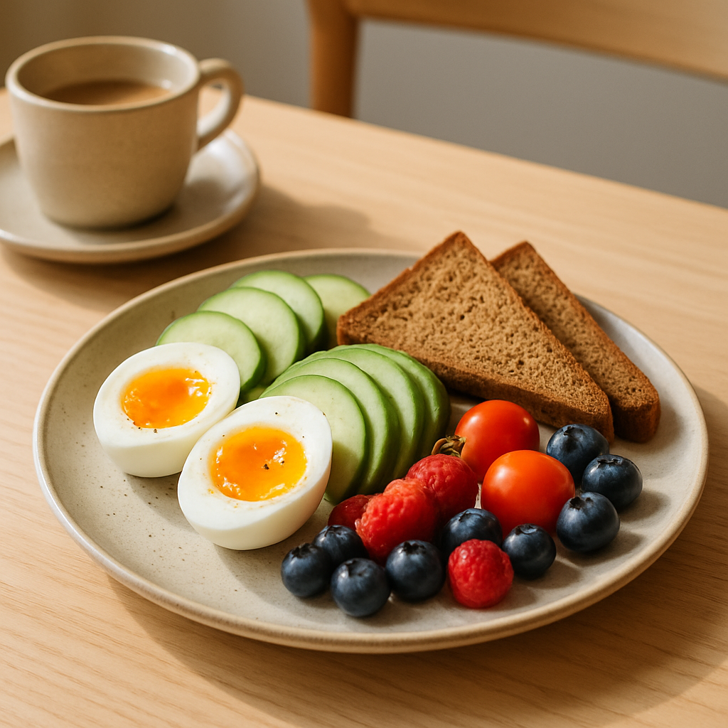Beautifully arranged breakfast plate with fresh ingredients