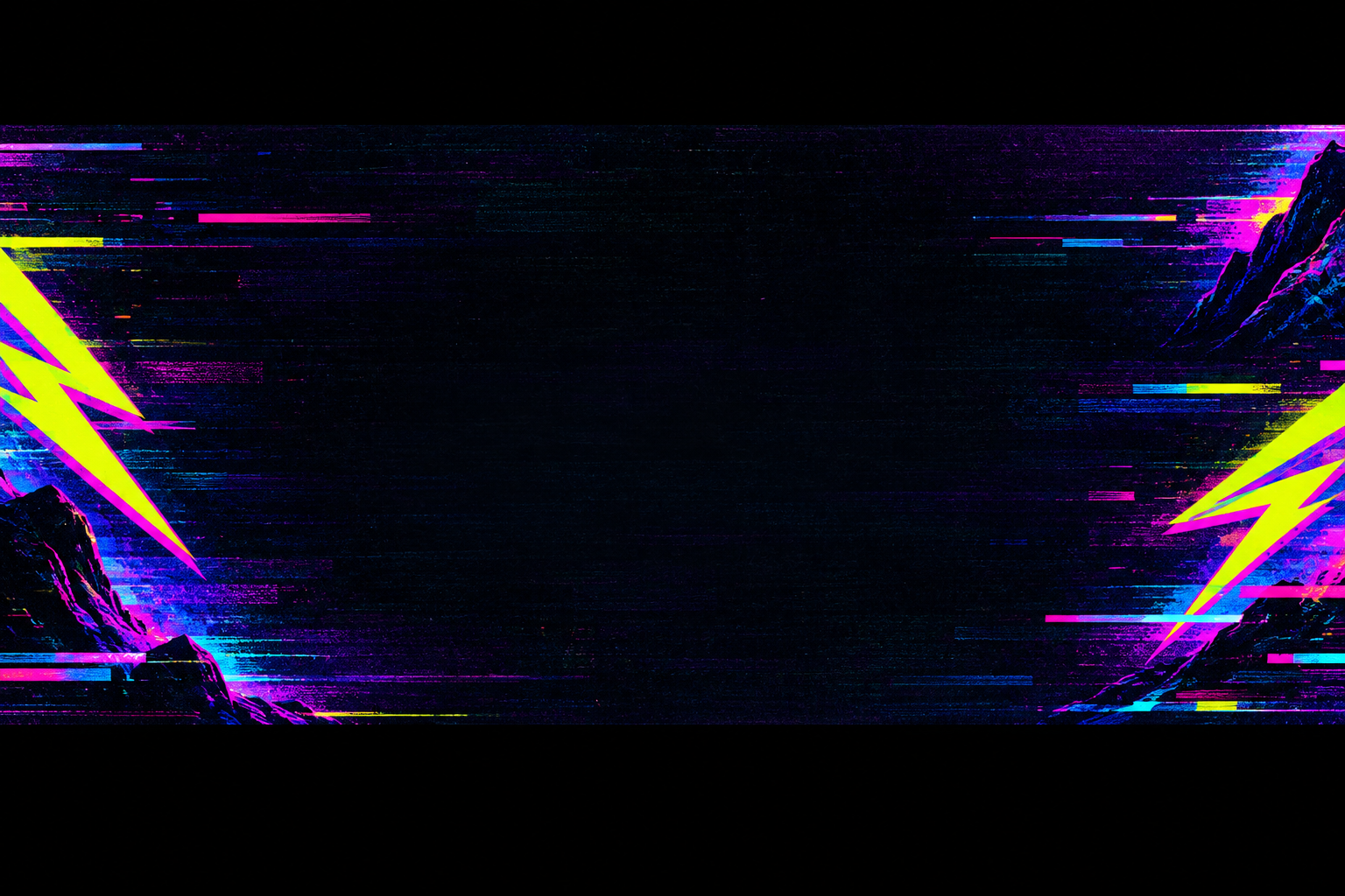 Horizontal neon meme banner placeholder with glitch texture and open center area for future campaign art