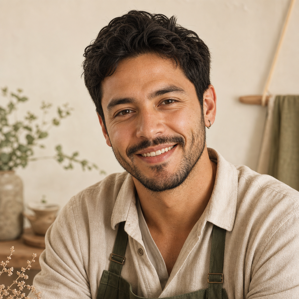 Portrait of Diego, a customer with short dark hair and a warm smile