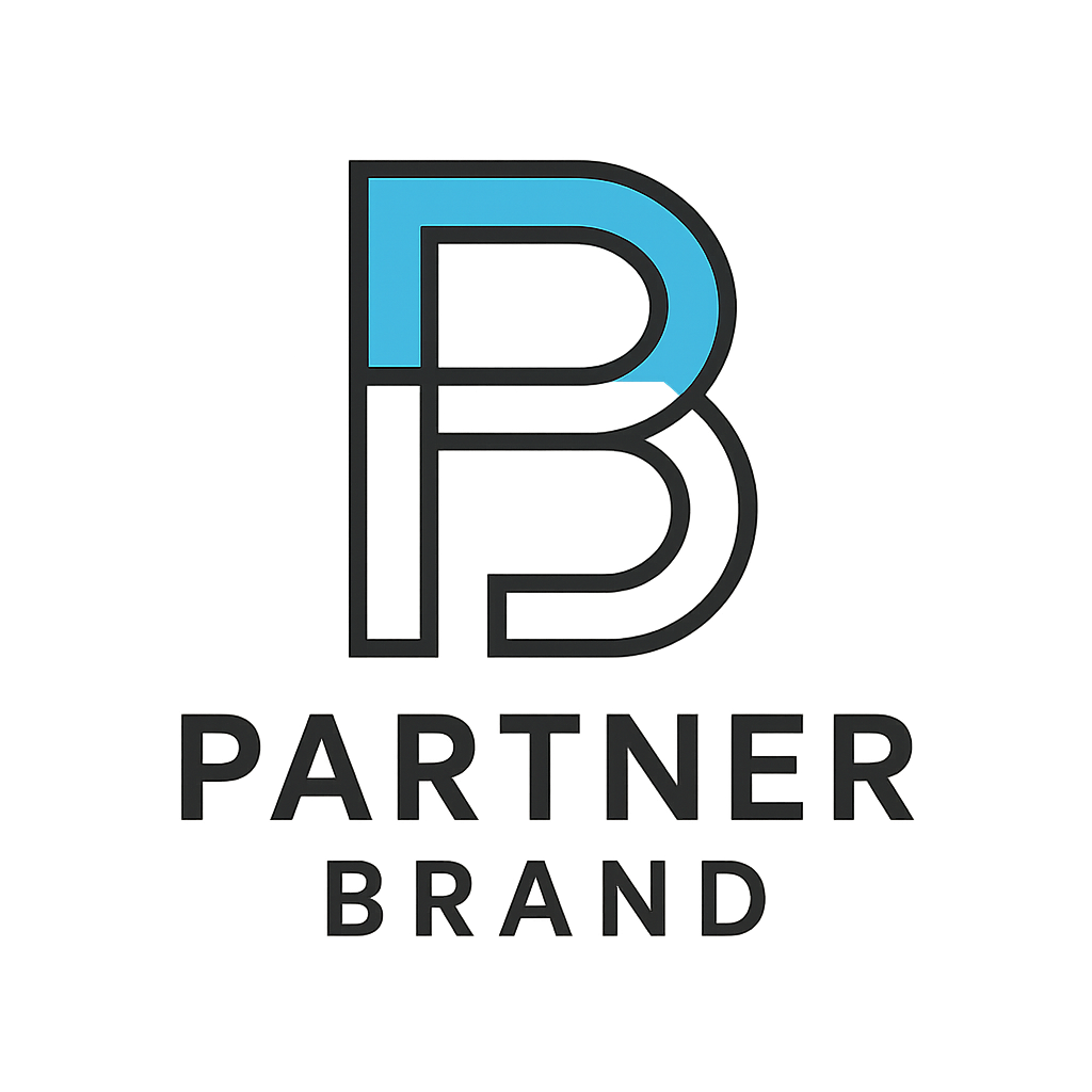 Partner Brand 3 logo, modern monogram with blue highlight, partner of StartUp It Solutions
