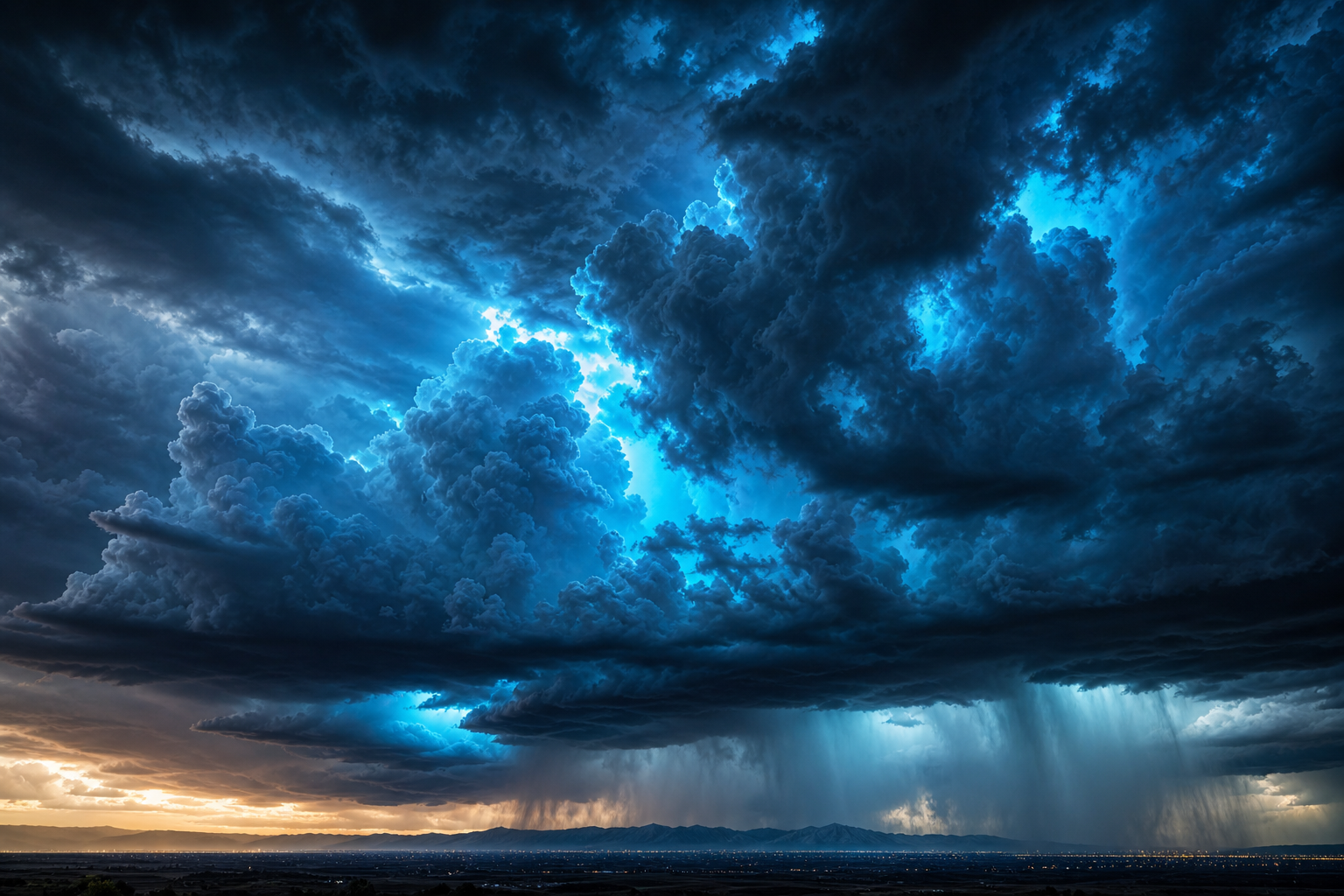 Dramatic storm-cloud landscape with luminous atmospheric light and layered cloud texture