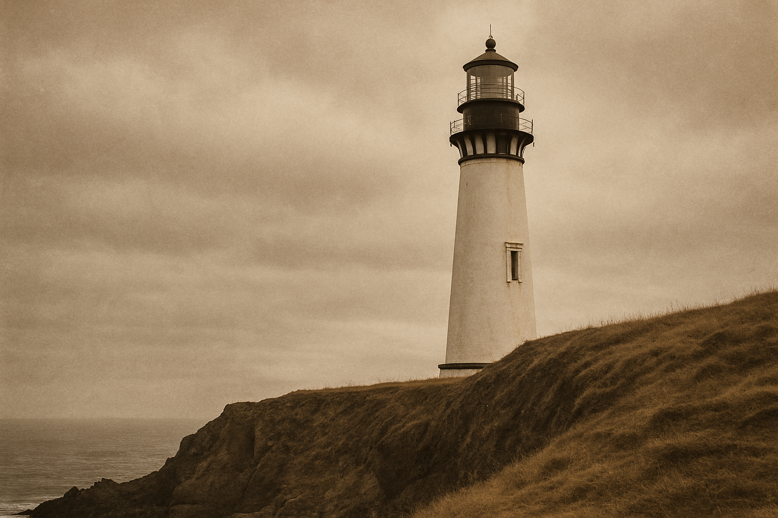 Remote lighthouse tower standing on a rocky northern headland