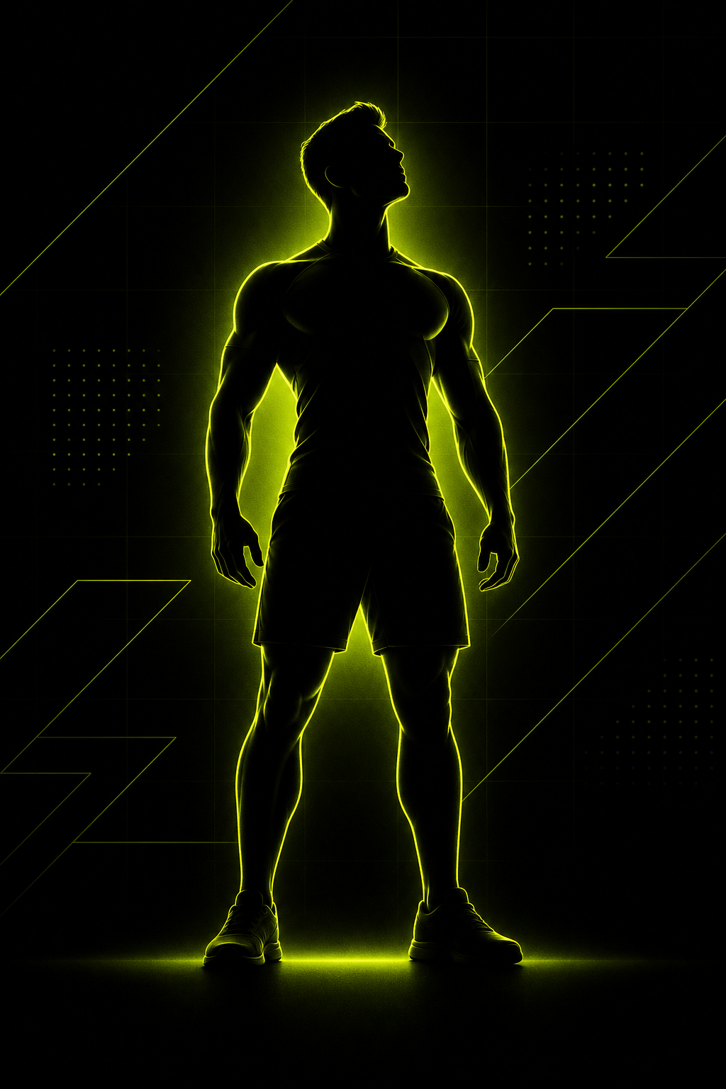 Abstract neon-lime silhouette illustration of a person standing tall with confident posture