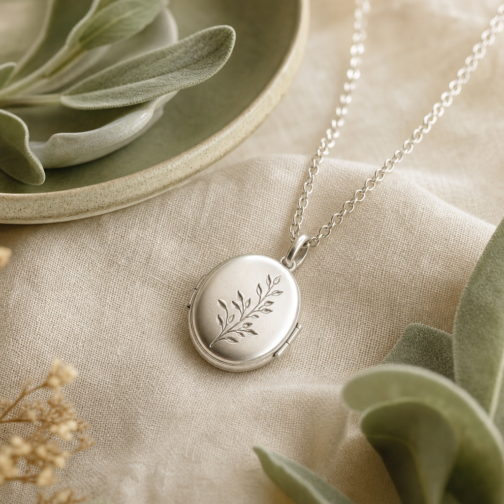 Sage Locket Necklace handcrafted jewelry