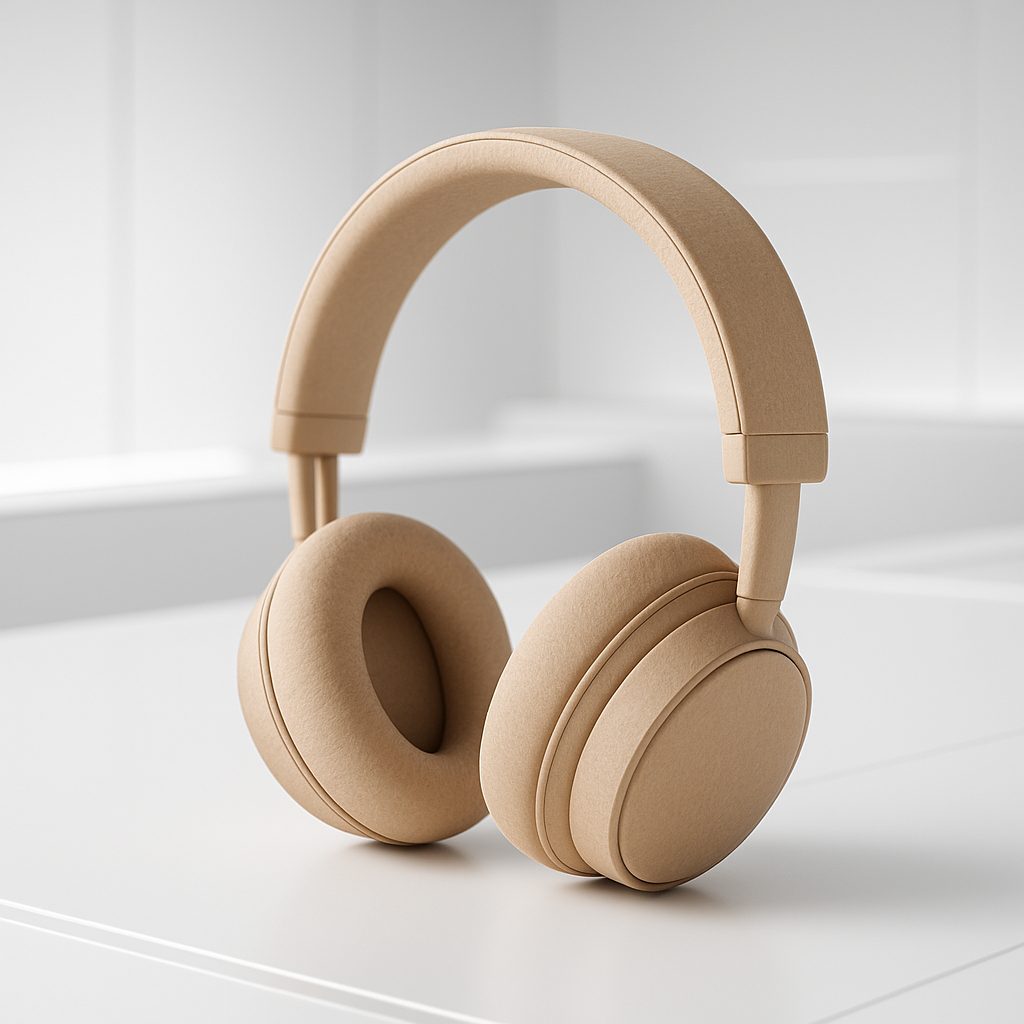 Minimalist KraftBerry headphones on a white tech table