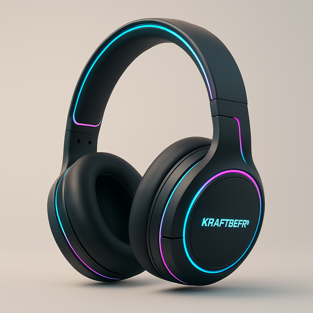 Futuristic KraftBerry headphones with glowing accents