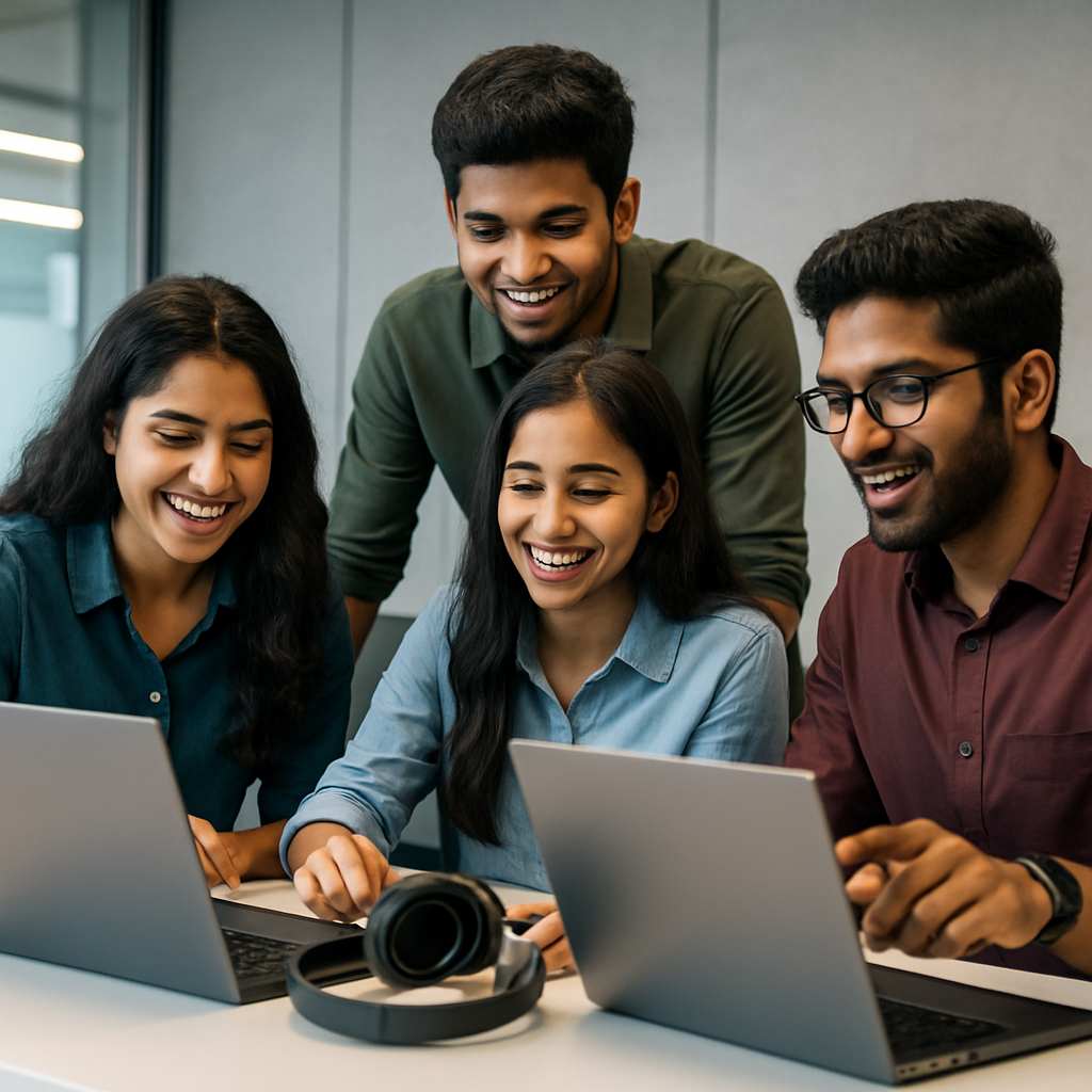 KraftBerry team of young Indian engineers collaborating in a modern office