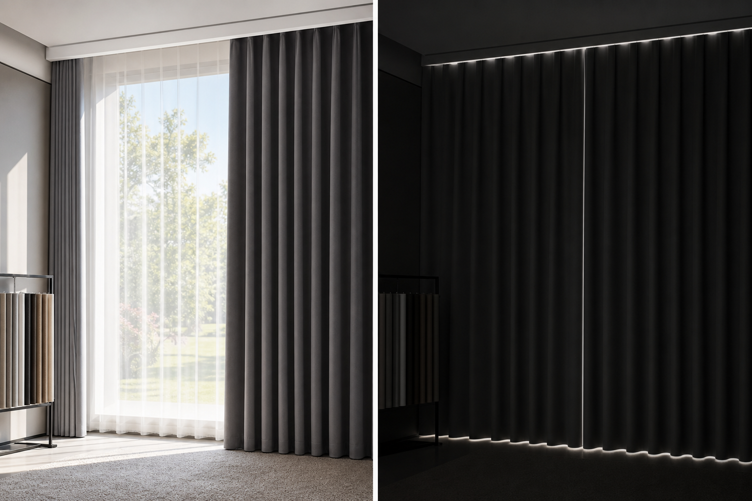 Blackout Effect image showing bright-to-dark light blocking performance