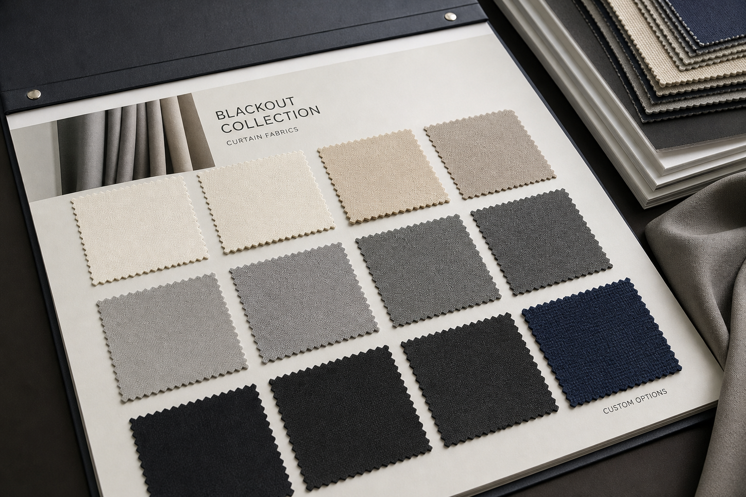 Color Collection image showing real photographed fabric sample cards