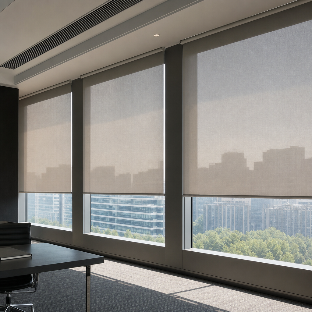 Interior installed roller blind appearance showing clean lines and practical lived-in visual effect