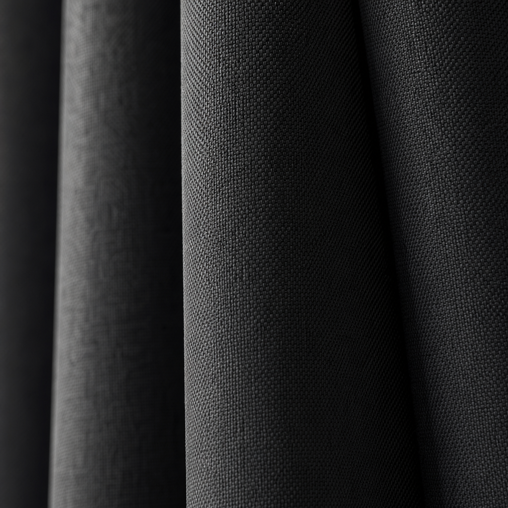 Close-up macro view of blackout curtain fabric showing refined weave texture and smooth drape folds