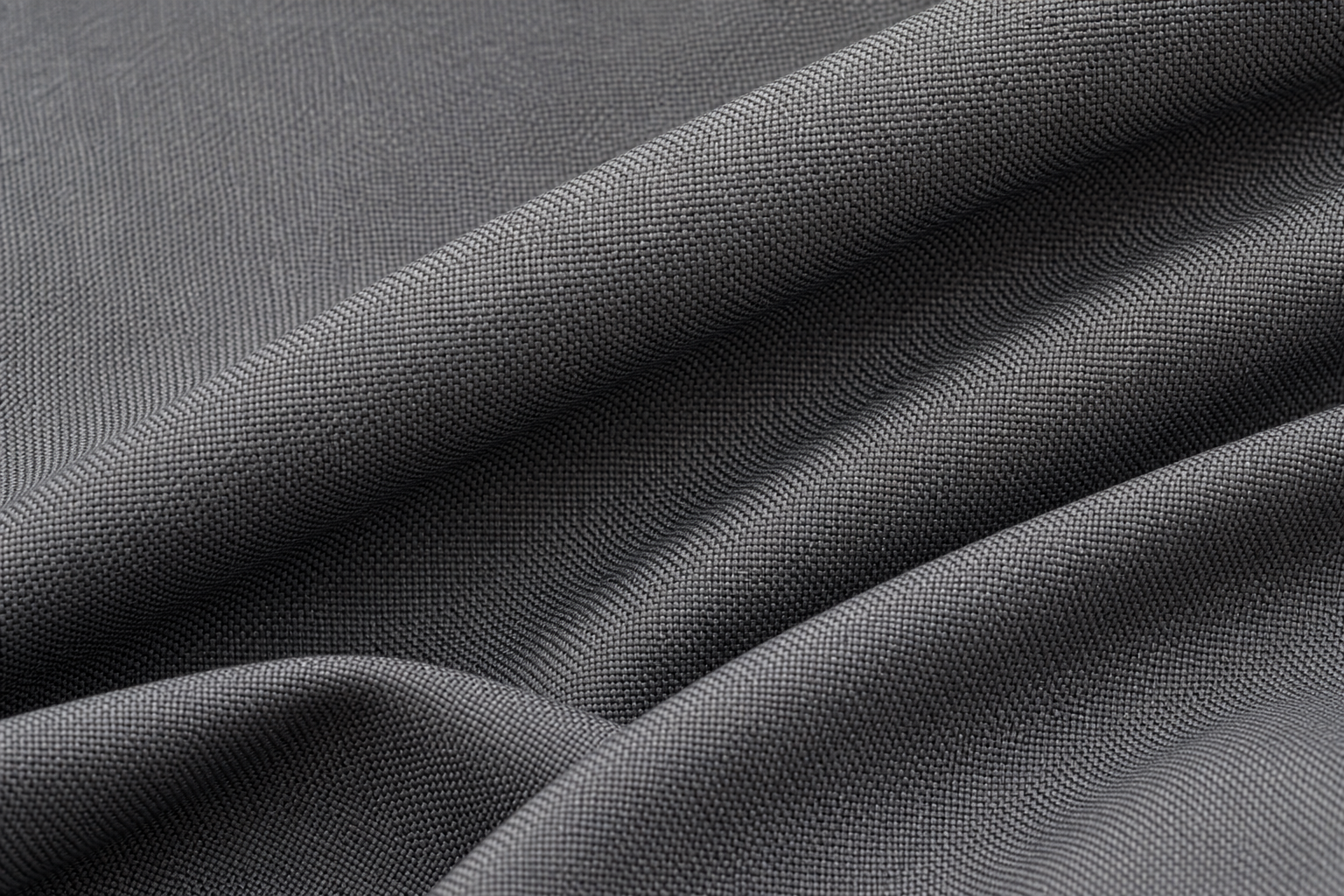 Close texture view of medium gray post-treated flame retardant curtain fabric with smooth plain weave