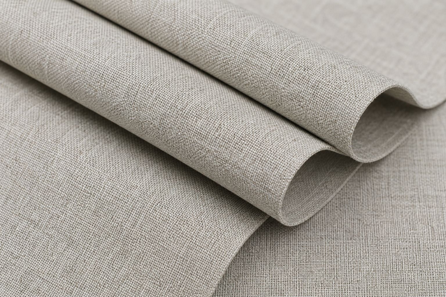 High-resolution close-up of pale stone melange post-treated flame retardant drapery fabric