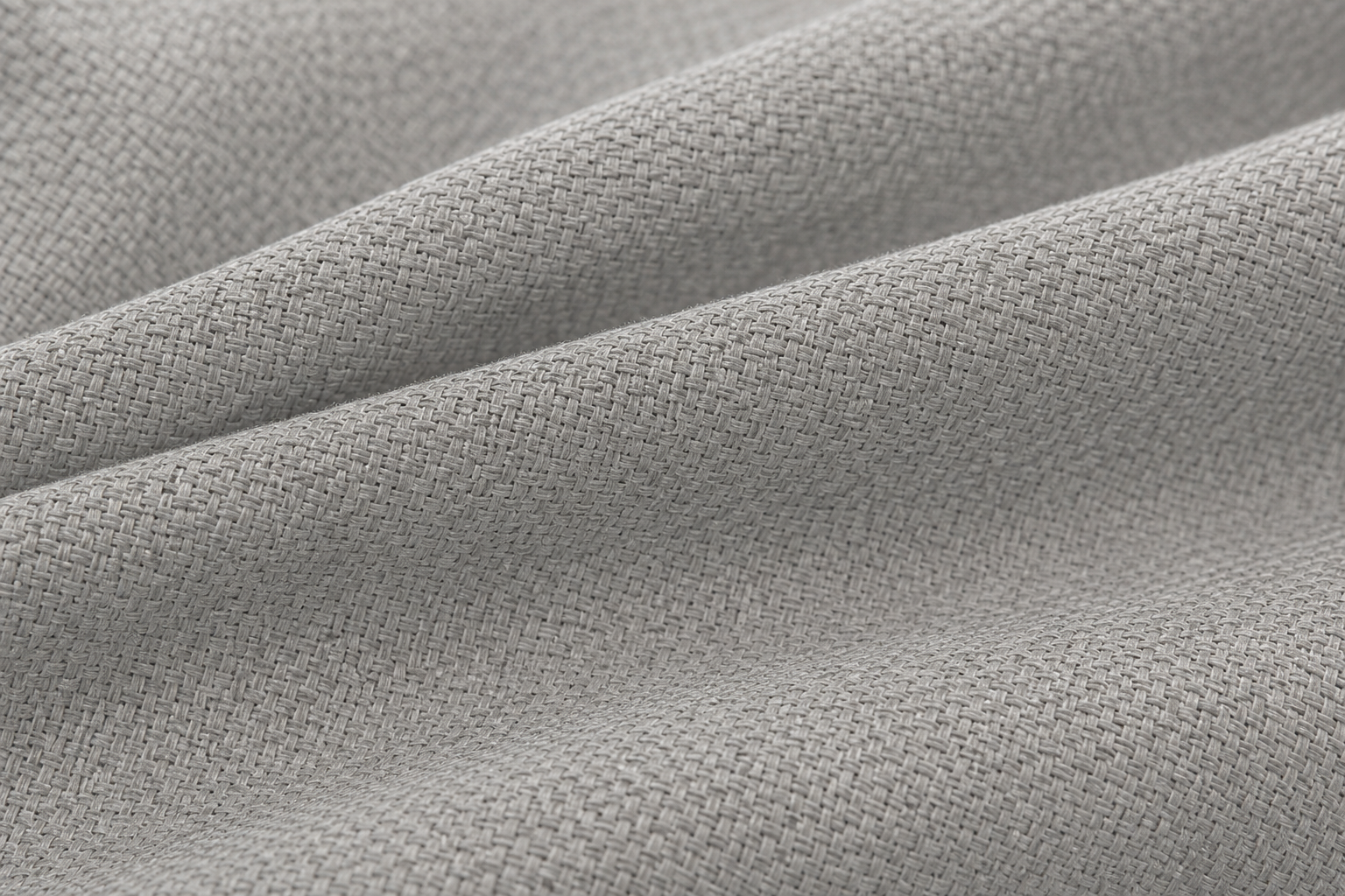Macro image of light gray basket-weave inherent flame retardant acoustic curtain textile
