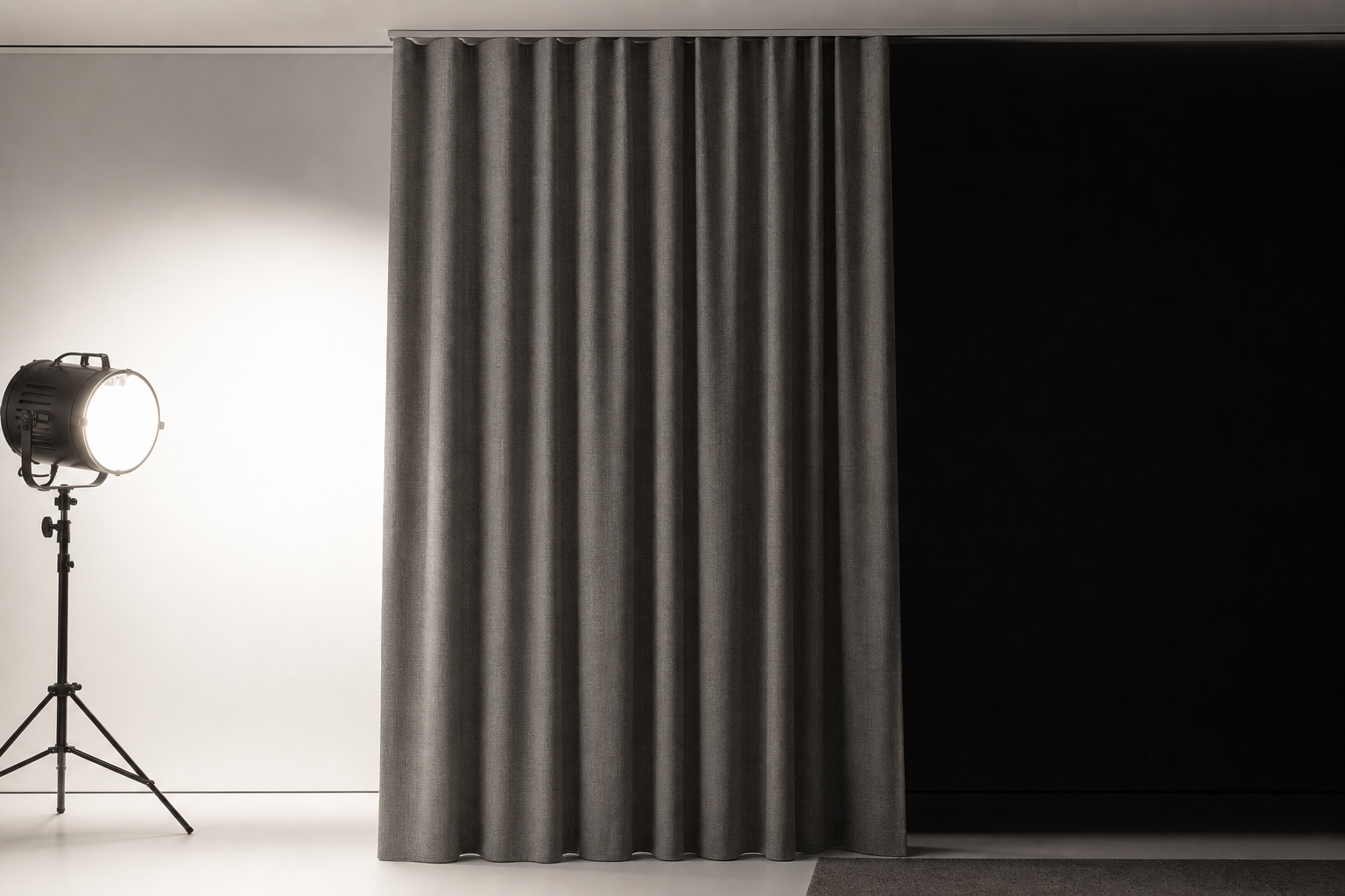 Bright-side to fabric to dark-side demonstration setup proving high light-blocking blackout performance