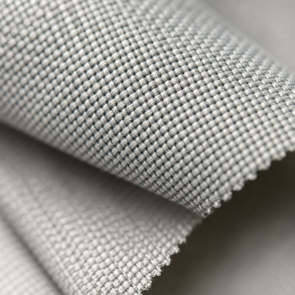 Macro close-up of weave texture with visible yarn structure and uniform blackout coating application