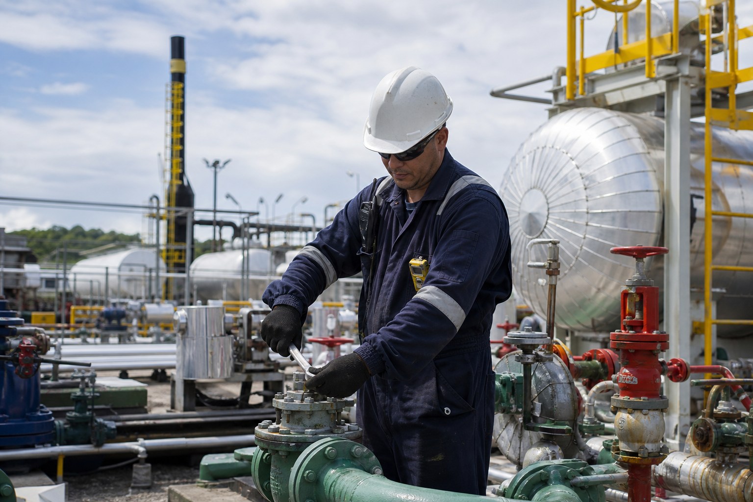 Técnico en campo con equipo industrial