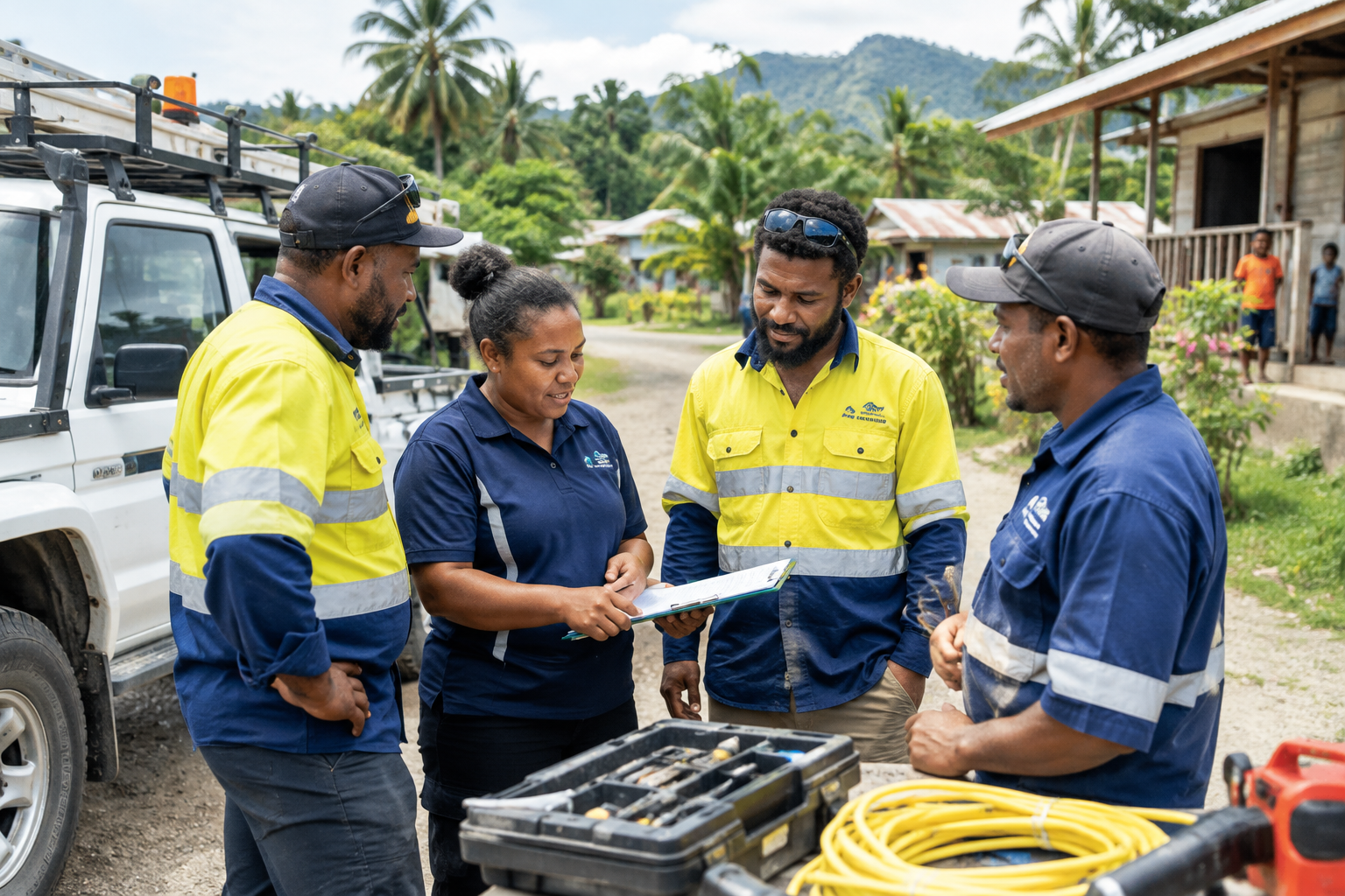 Local service team coordinating community support work in Papua New Guinea