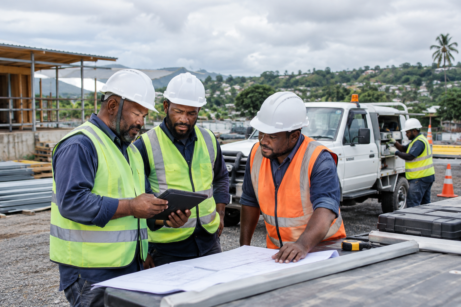 Straight Well Limited team members coordinating field operations at an active service site in Papua New Guinea