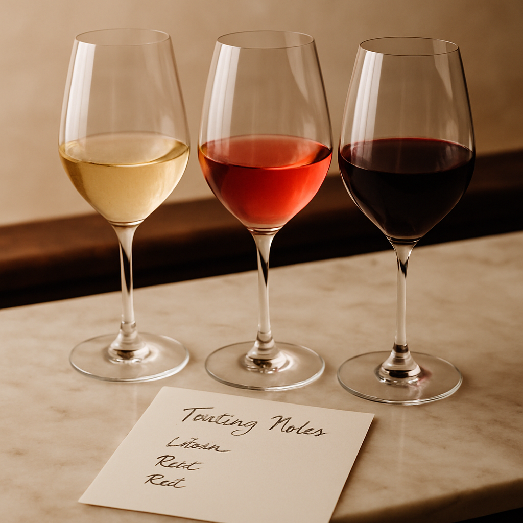Tasting flight with three wines and tasting notes