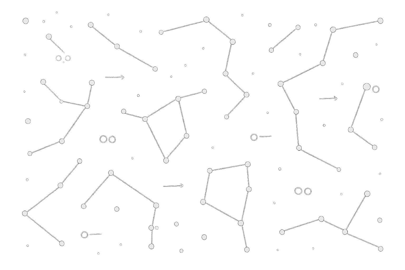 Detailed star-field map with paired-star symbols and magnitude labels for binocular observing
