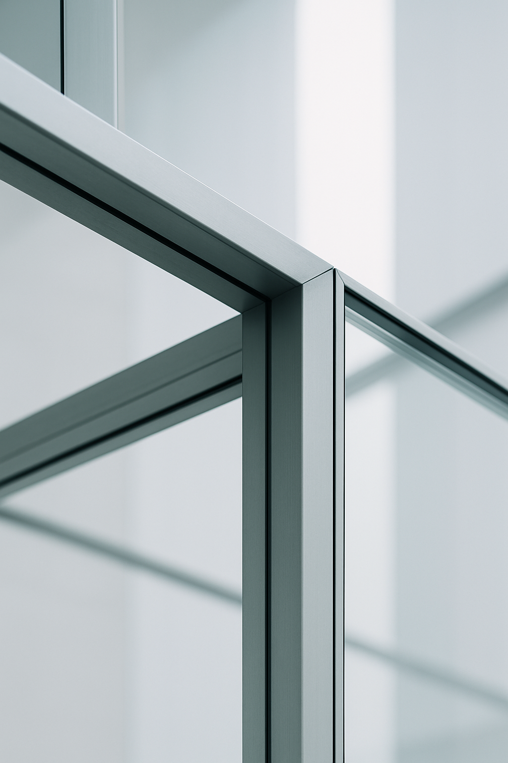 Abstract architectural detail with precise geometric lines and soft metallic highlights