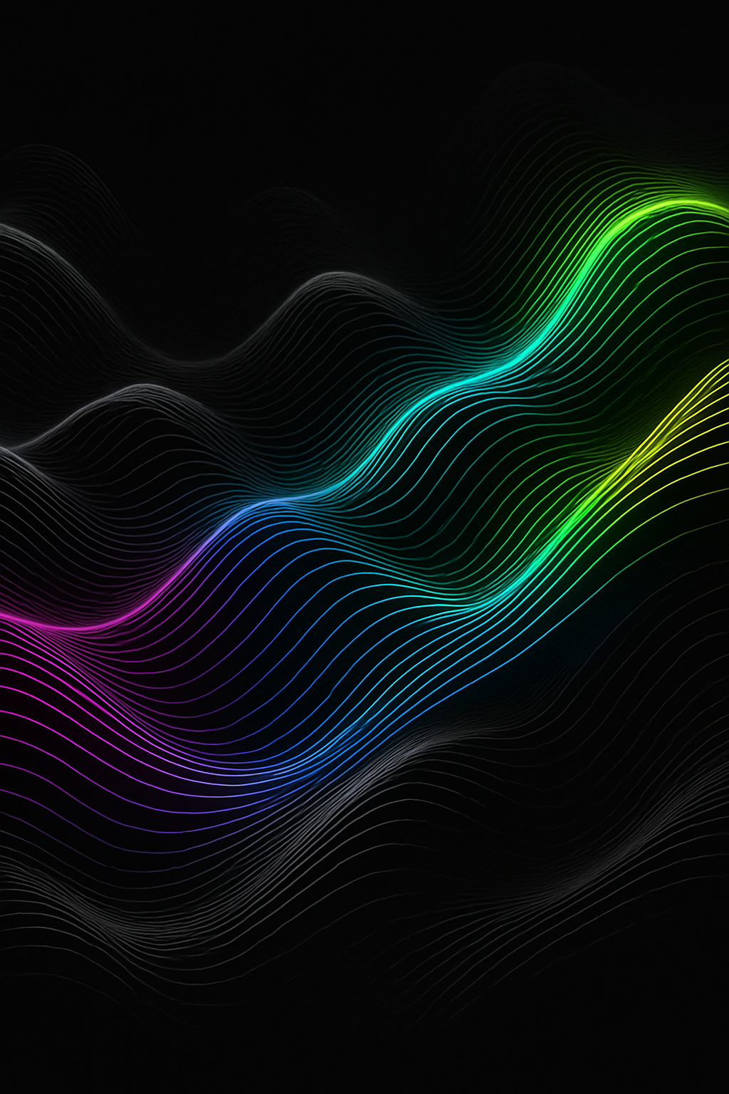 Vibrant digital waves in grayscale and neon, evoking movement