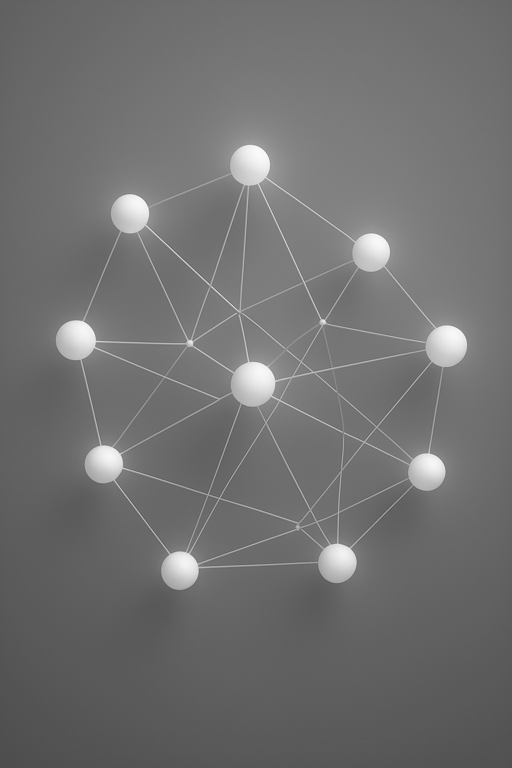 Futuristic node cluster, glowing softly in minimalist grayscale