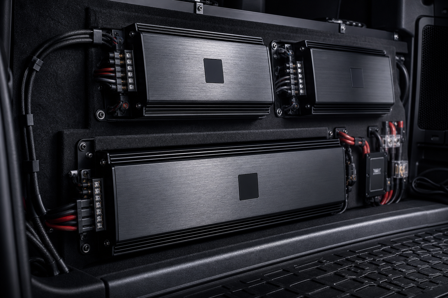 Aftermarket amplifiers mounted on a custom board