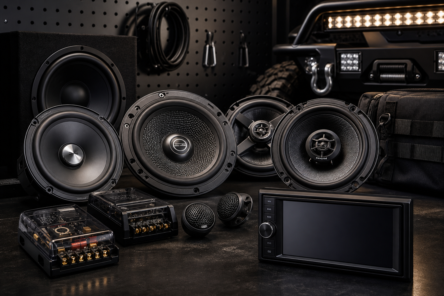 Car audio speakers display with premium component sets