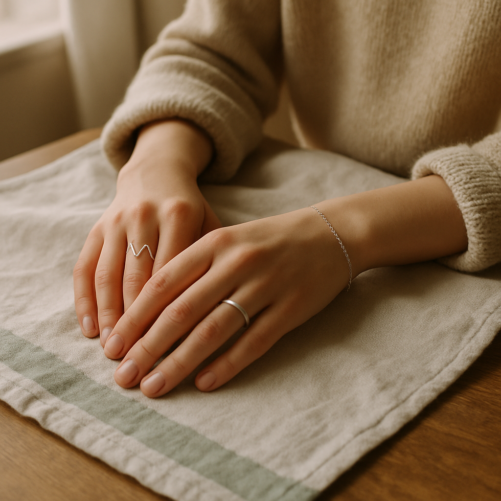 Jewelry worn on hands in soft light
