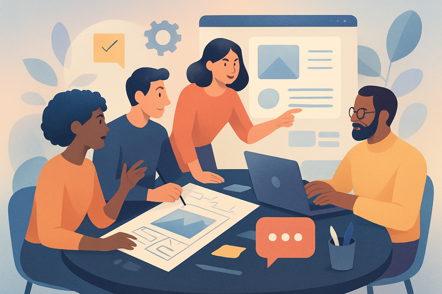 Abstract illustration representing creative team collaboration and design synergy for the Alf Website Studio project